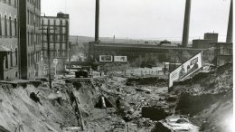 Jackson Street, washed out in aftermath of 1955 Connecticut floods in Holyoke, Massachusetts, USA). Photo credit: US NARA/ U.S. Army Corp of Engineers