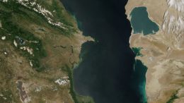 Caspian Sea from orbit. Photo credit: MODIS